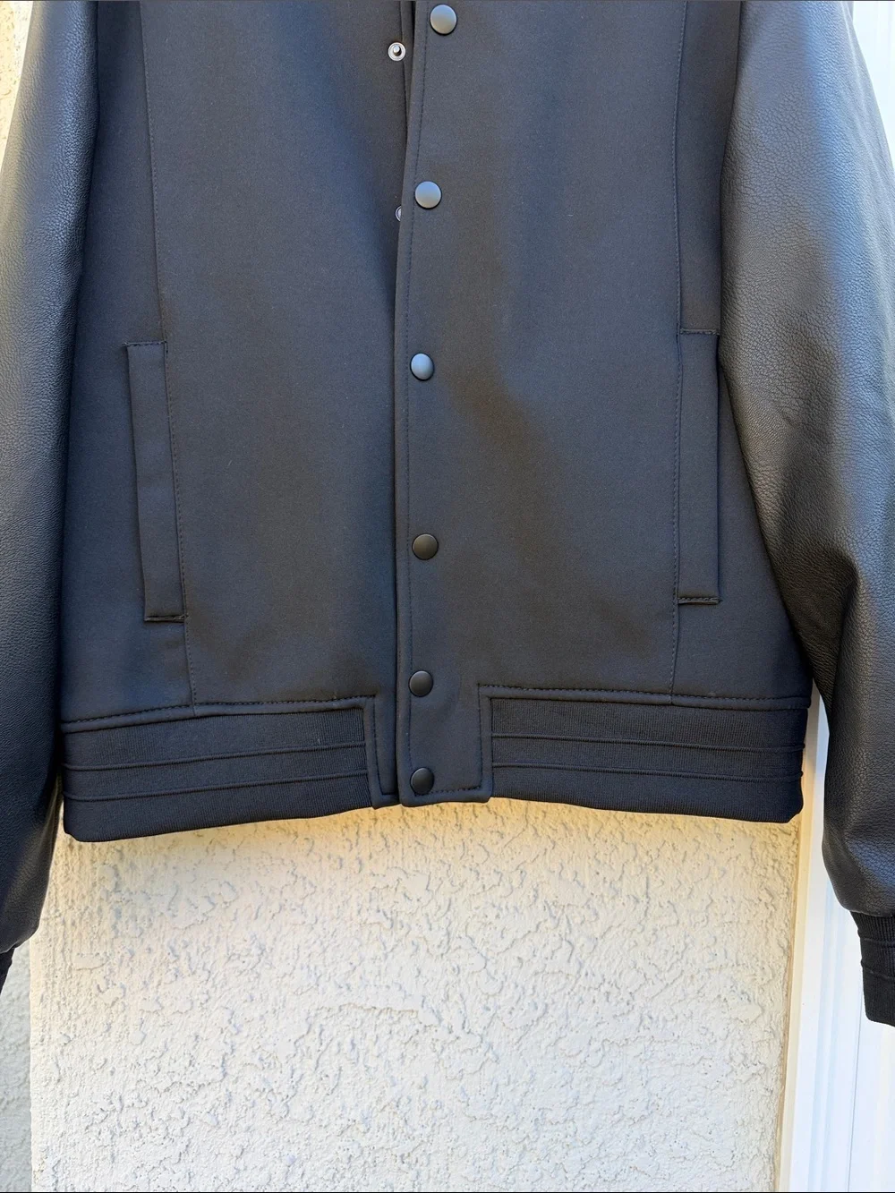 Stone Falcon Men's Black Mixed Media Bomber Jacket Size L